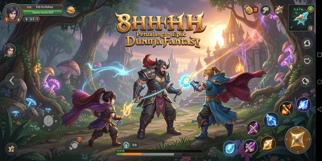 Screenshot gameplay 8HHH menampilkan petualangan seru di dunia fantasi.