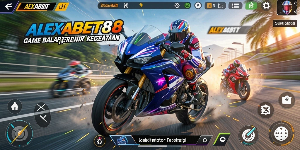 Tampilan gameplay ALEXABET88 menampilkan balapan motor yang menegangkan dan seru.