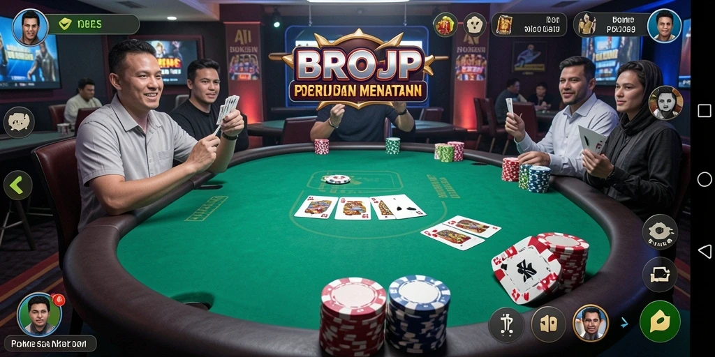 Screenshot gameplay BROJP yang menunjukkan aksi seru permainan Poker.