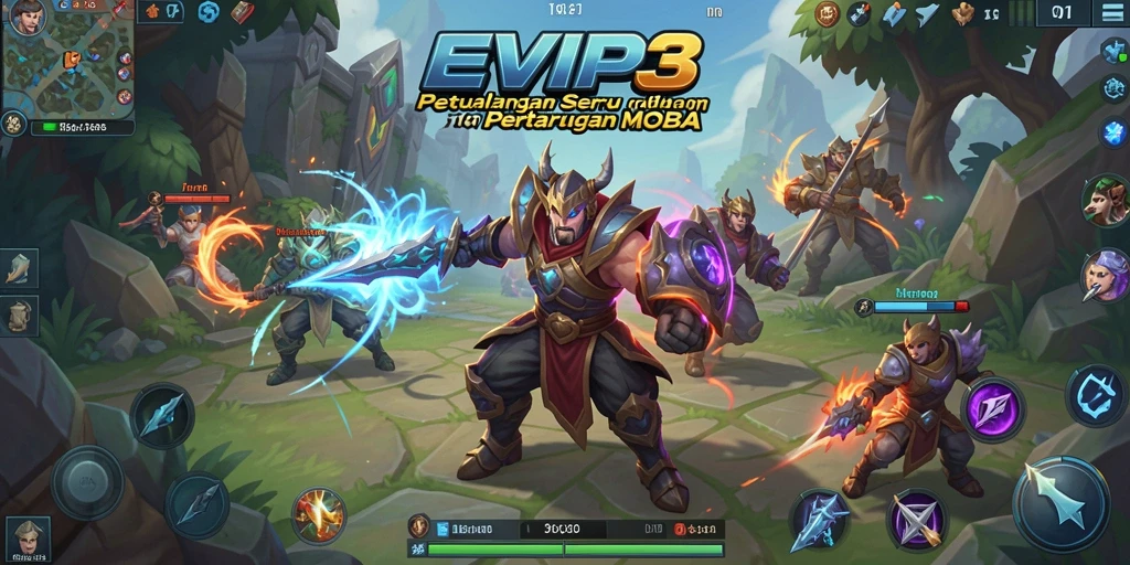 Tampilan gameplay seru di dunia MOBA EVIP3 yang menarik.