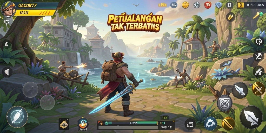 Screenshot GACOR77 menampilkan pemain menjelajahi dunia terbuka yang menakjubkan.