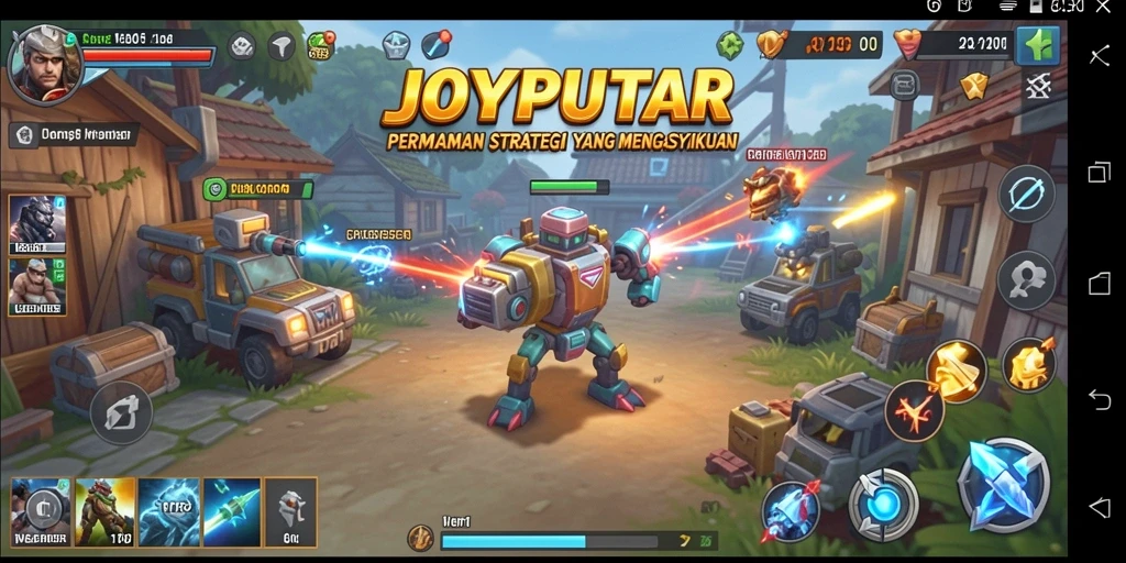 Screenshot utama JOYPUTAR menampilkan pertarungan strategi yang intens.