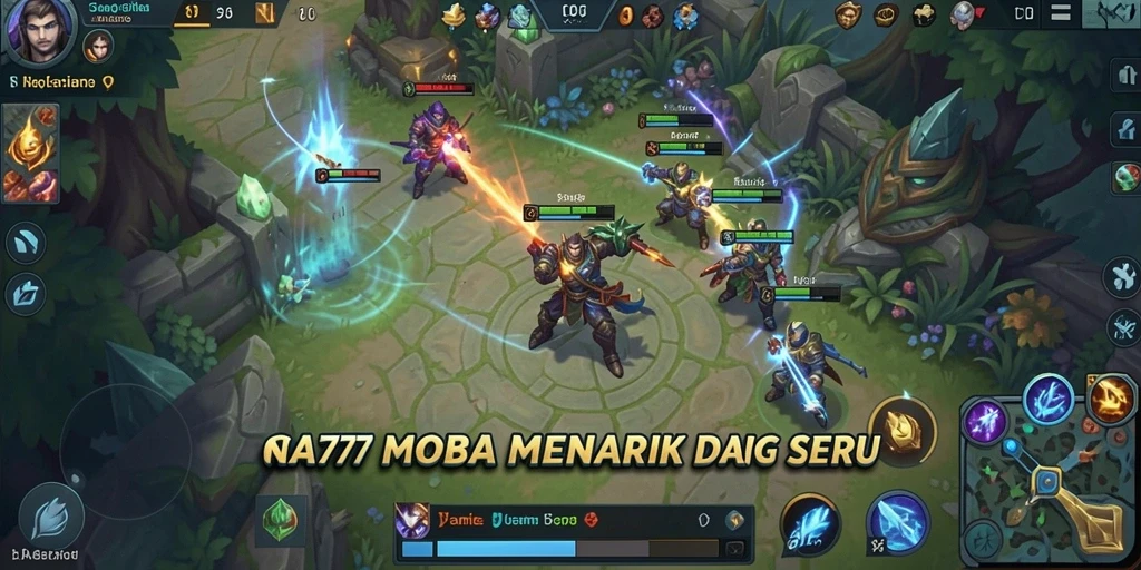 Tangkapan layar gameplay NA777 yang menampilkan aksi seru dalam pertempuran MOBA.