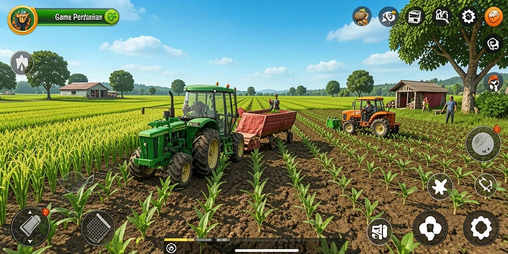 Tangkapan layar gameplay RDI88 menampilkan ladang yang subur dan indah.