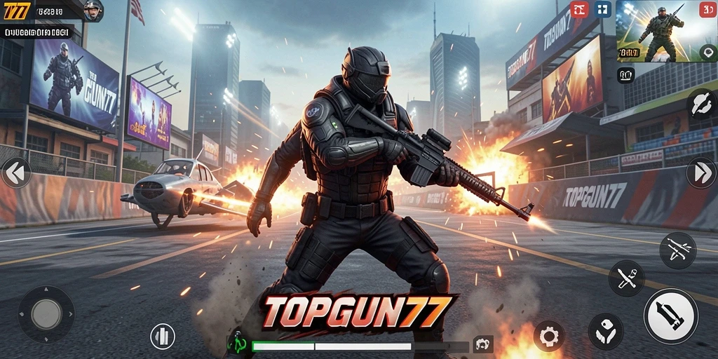 Tampilan menarik dari gameplay intens olahraga di TOPGUN77.